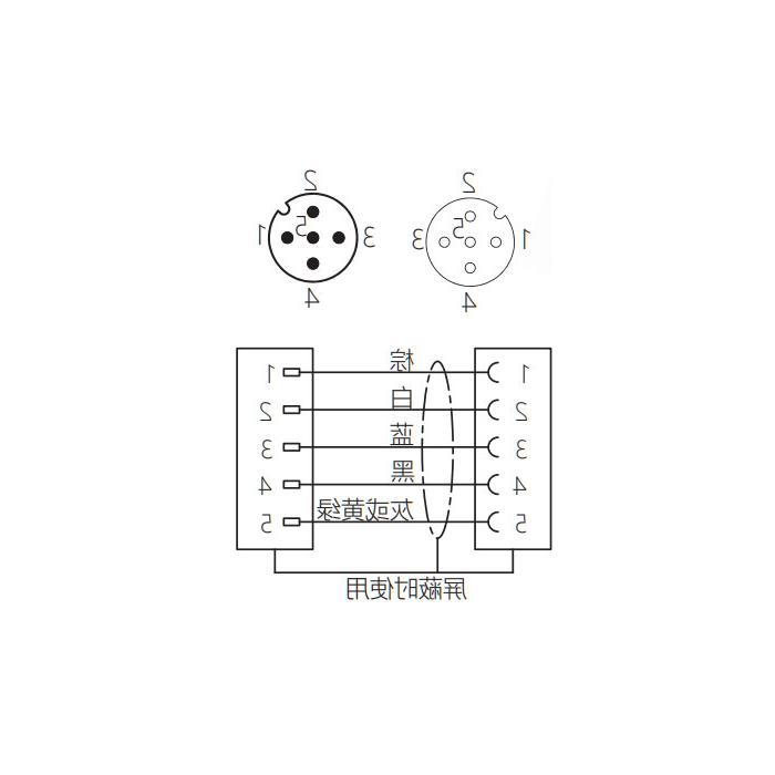 M12 5Pin、母头直型转公头直型、双端预铸PUR柔性电缆、橙色护套、64T533-XXX